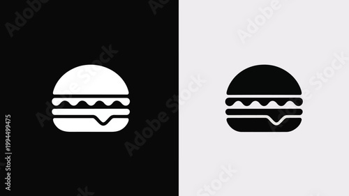 Hamburger Icons on Black and White Backgrounds for Food and Design Concepts