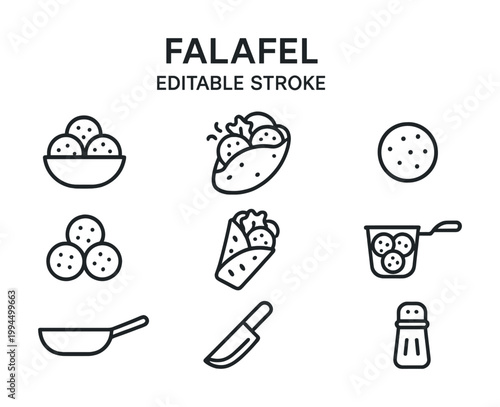 Outline icons of falafel and related dining items