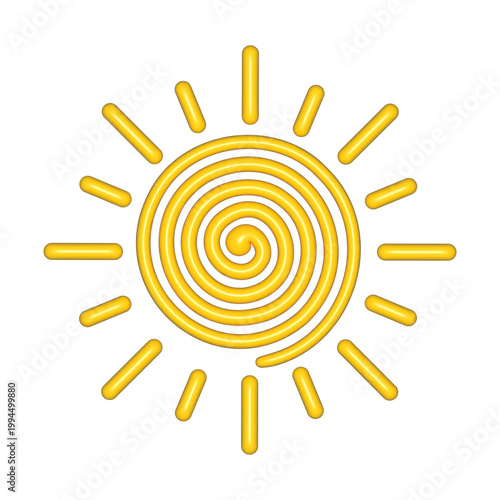 Sun with rays. 3d vector illustration. PNG with transparent background.	