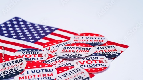 A View Of The American Flag With Midterm Elections Sticker , On A White Background