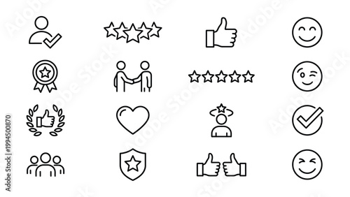 Customer feedback and satisfaction icons set vector illustration with feedback customer satisfaction illustration graphics elements collection checkmark verified agreement handshake