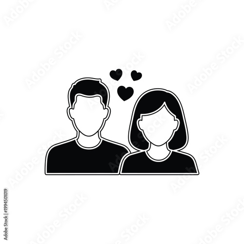 Couple sharing love hearts between them isolated on white background
