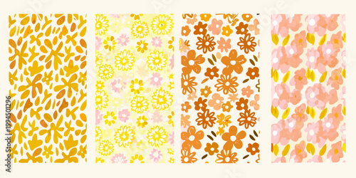 Four vibrant floral patterned backgrounds in warm autumnal hues