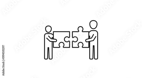 Two people working together puzzle pieces.