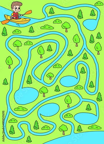 Kayak maze graphic color sketch vertical illustration vector 