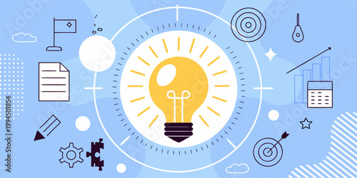 Bright idea concepts of innovation creativity and problem solving illustrated