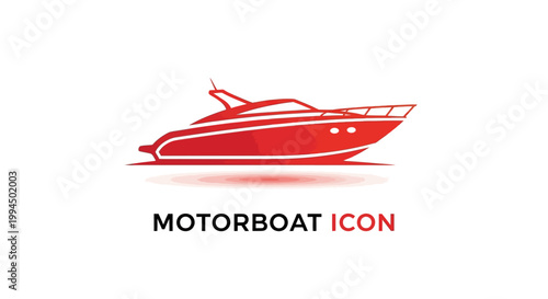 Red Motorboat Icon on White Background Depicting Speed and Luxury.