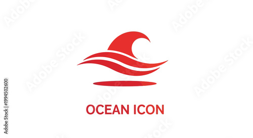 Red Ocean Wave Icon Depicting Water Movement and Symbolism.
