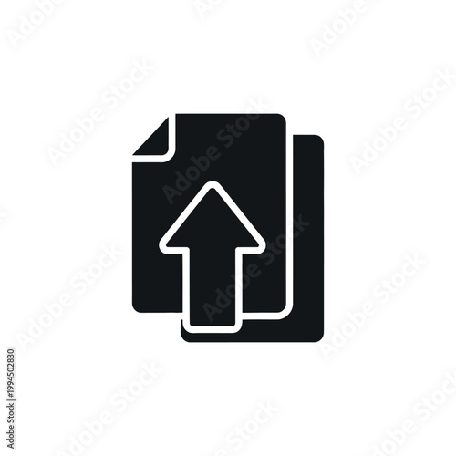 Black document upload icon symbol.