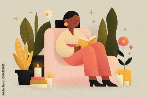 Woman Reading Book in Comfortable Chair