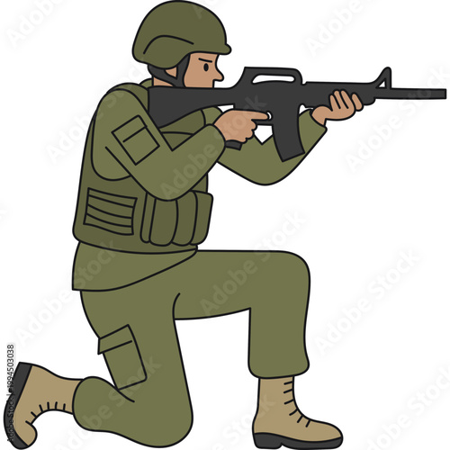 Soldier Kneeling with Rifle Illustration