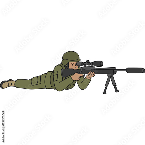 Sniper Soldier Lying Down Illustration