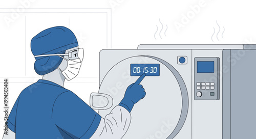 Medical professional operating autoclave sterilization machine in hospital