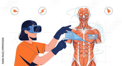 Medical Student Uses VR Headset to Study Human Anatomy Model