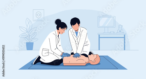 Medical Students Practice CPR on Training Dummy, First Aid Training Session
