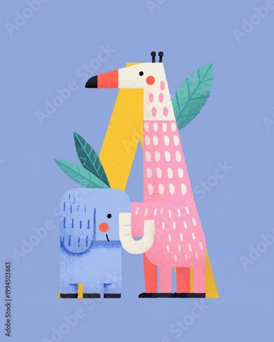 Colorful Cartoon Stylized Birds and Animal Friends