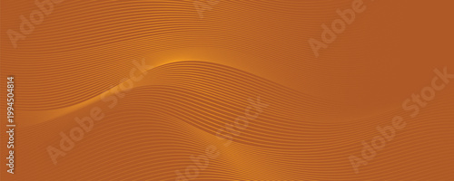 Modern Abstract Orange Background with Elegant Golden Flowing Waves of Multiple Parallel Lines