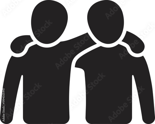 Two men embracing, symbolizing friendship, support, and relationship. Flat style vector icon for social network, avatar, or website design
