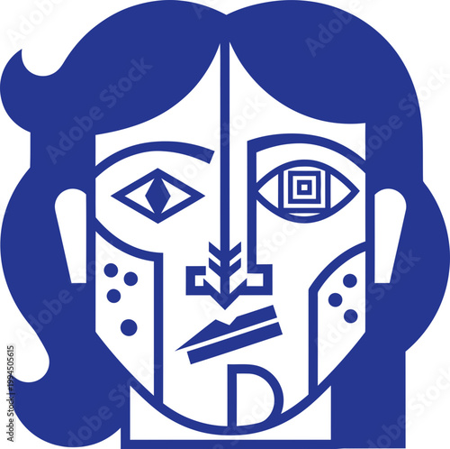 Woman portrait with abstract cubist geometric face elements. Modern artistic concept. Flat style vector illustration for art, creativity