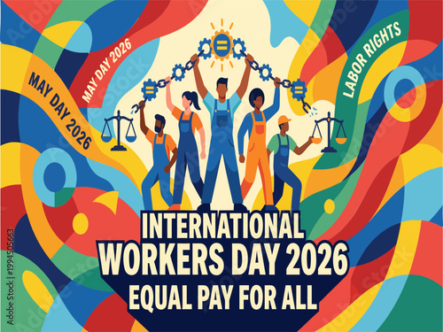 International Workers Day, Labor Rights, Equal Pay, May Day 2026, Vector Illustration