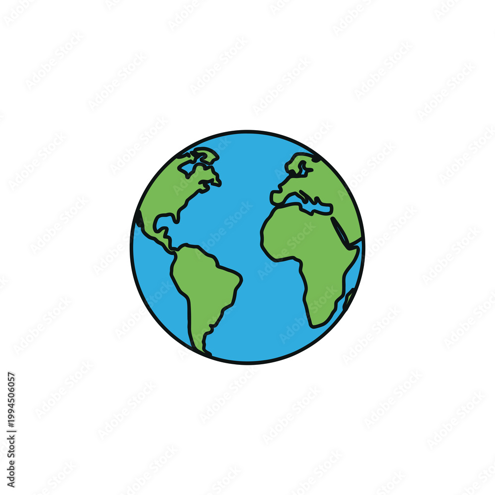 Obraz premium Simple globe illustration with continents isolated on white background
