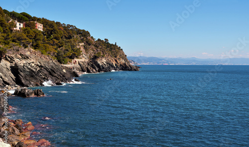 View of the breathtaking coastline from the Passeggiata Europa (or Piani di Invrea Coastal Park), a cycle pedestrian path famous for its sea views Varazze and Cogoleto