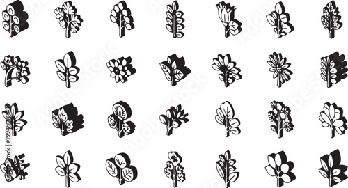 Collection of various black floral designs isolated