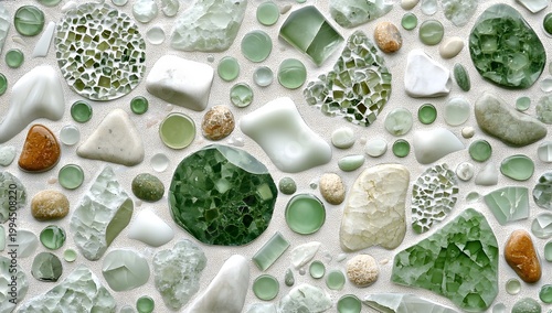 Green terrazzo pattern with white base and marble fragments