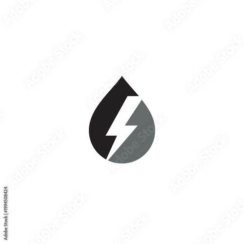 Water Drop and Electricity or Lightning logo or icon design