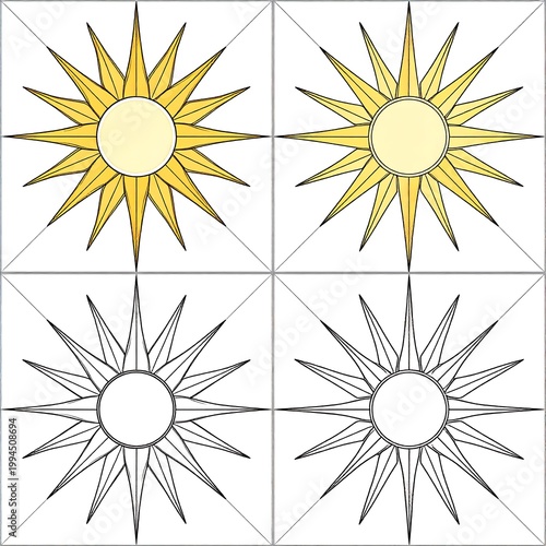 Sun symbols in different colors and styles.