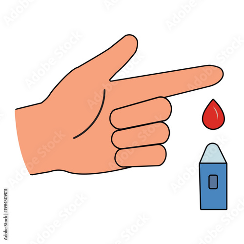 Foto Illustration of a Hand Pointing to a Drop of Blood Above a Stylet, Signifying Me
