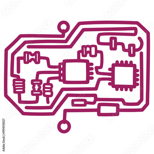 Abstract Circuit Board Diagram with Integrated Circuits and Resistors Technology Illustration