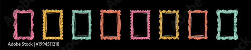 Vászonkép Doodle sketch rectangle pastel drawing frame set on black background