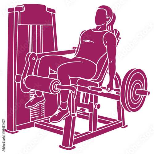 Woman Exercising on Leg Press Machine in Gym Strength Training Silhouette Illustration