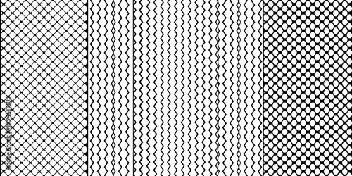 Abstract black and white pattern featuring varied netting and wave designs