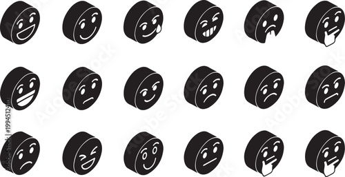 Various cartoon faces on black circles pattern