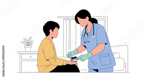 Nurse checking patient's oxygen saturation with pulse oximeter in a hospital room