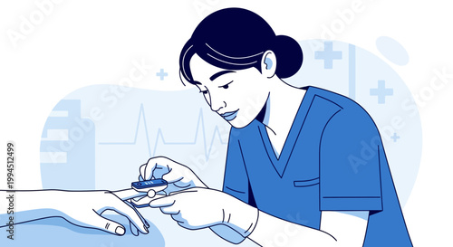 Nurse checking patient's oxygen saturation with pulse oximeter on finger, medical care concept