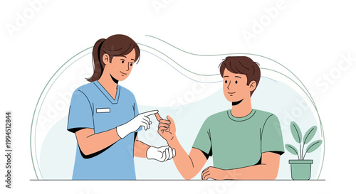 Nurse checks patient's blood sugar level with finger prick test for diabetes monitoring