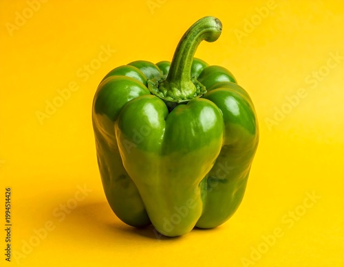 Fresh green bell pepper on yellow.