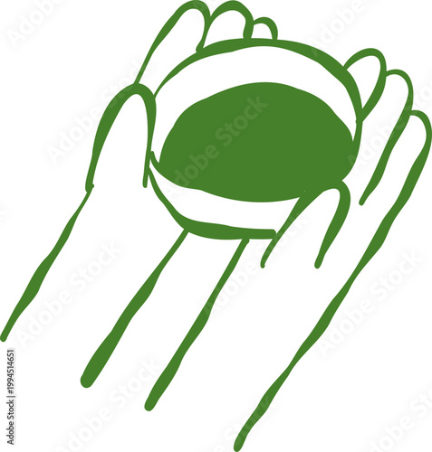 Hand Drawn Hands Holding Matcha Green Tea Bowl Illustration