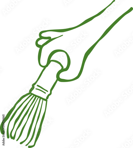 Hand Drawn Hand Holding Bamboo Whisk for Matcha Illustration