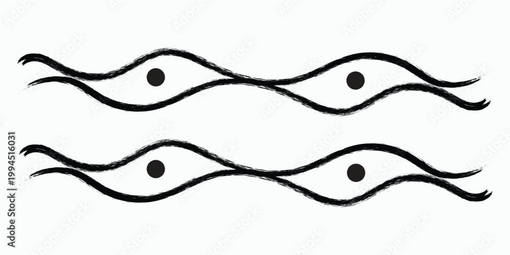 Obraz premium Stylized black and white illustration of wavy lines with eye motifs