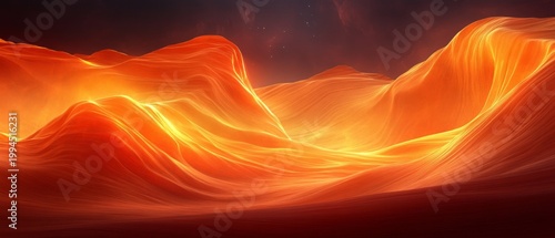 This abstract landscape, featuring flowing orange waves reminiscent of scorching sand or lava beneath a starry sky, creates a surreal atmosphere and makes for a creative backdrop  