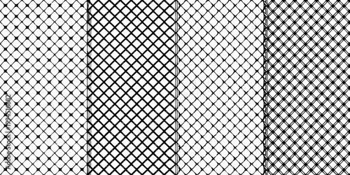Four panels of diamond shaped netting patterns in black and white