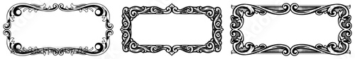 Elegant floral scroll frames with ornate swirl patterns in classic vintage engraving style