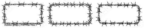 Barbed wire rectangular frames set in detailed sketch style
