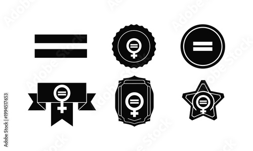 Equality icon vector pack showing female pride symbols within various decorative silhouettes.