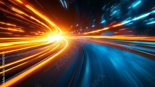 Stripes of orange and blue create a sense of high speed – a dynamic backdrop for technology, racing, the future or a digital breakthrough.