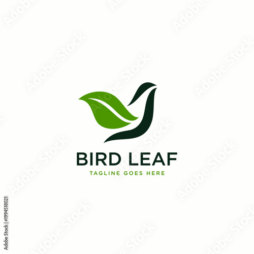 abstract bird with leaf simple logo design template
